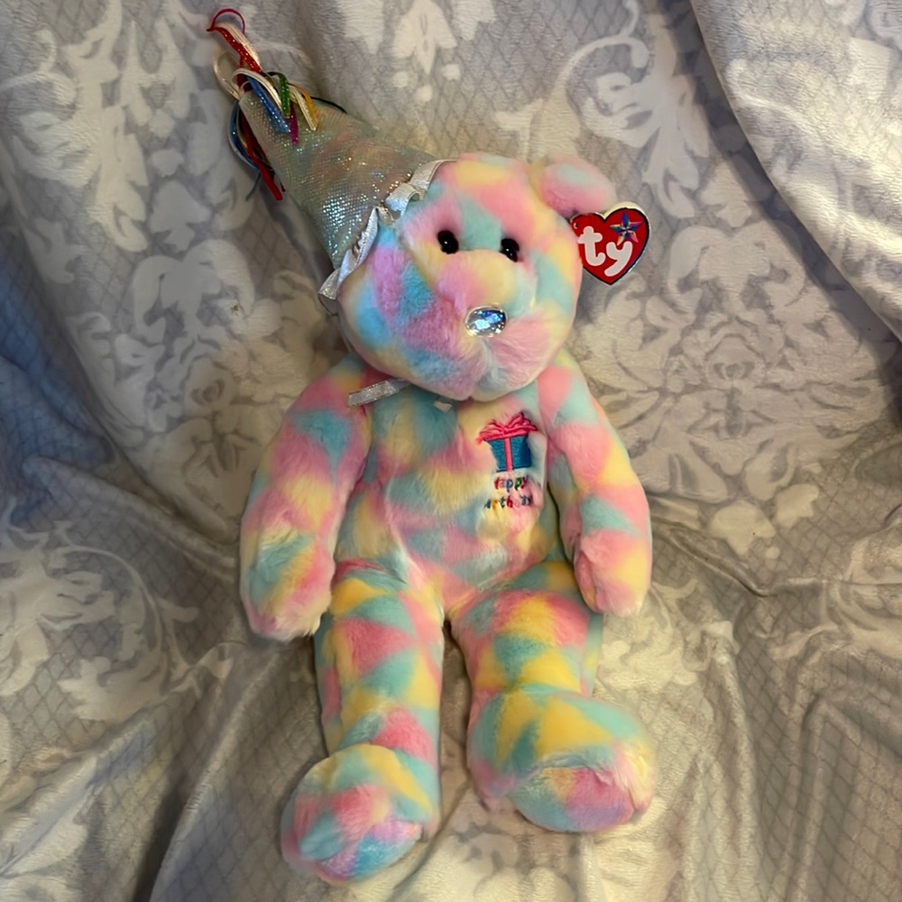 Birthday Buddy Large Beanie Baby Bear with tags